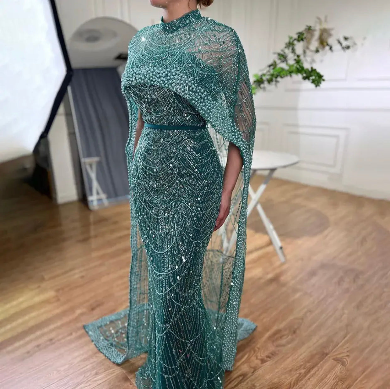 Dive Mermaid Beaded Embellished cape sleeves Gown Mscooco.co.uk