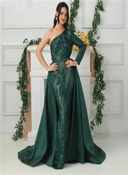 Delara Green Sequined Gown - MSCOOCO