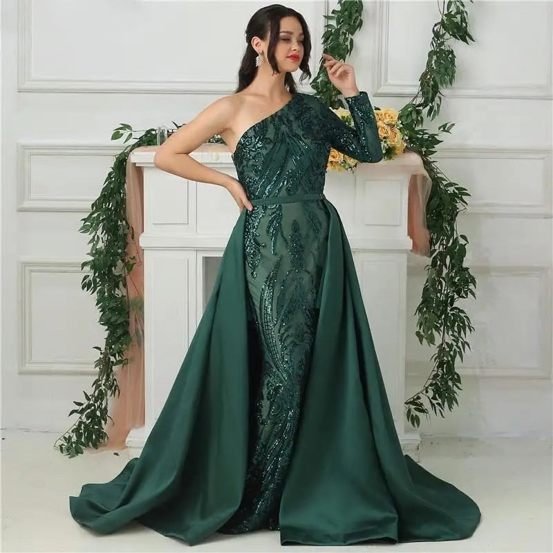 Delara Green Sequined Gown - MSCOOCO