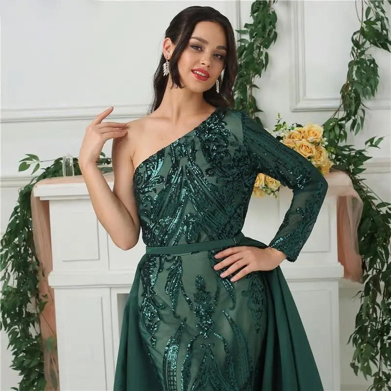 Delara Green Sequined Gown - MSCOOCO