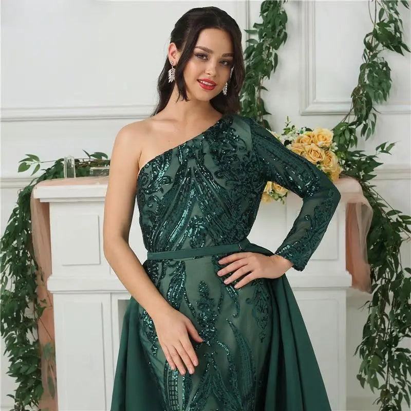 Delara Green Sequined Gown - MSCOOCO