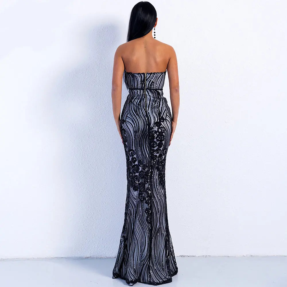 Elegant Backless  Sequin Maxi Dress - MSCOOCO