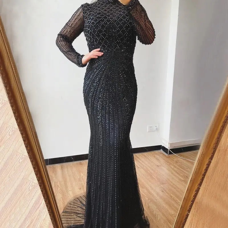 Florence - Beaded Long Dress In Black Mscooco.co.uk