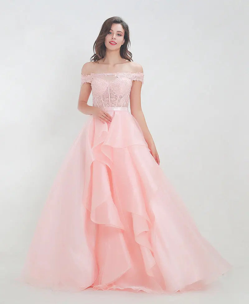 Isabella Pink Off shoulder Prom Dress Mscooco.co.uk