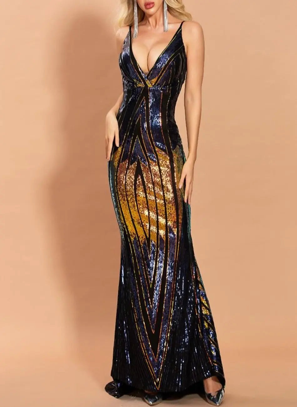 Janessa Sequin Backless Maxi Dress Mscooco.co.uk