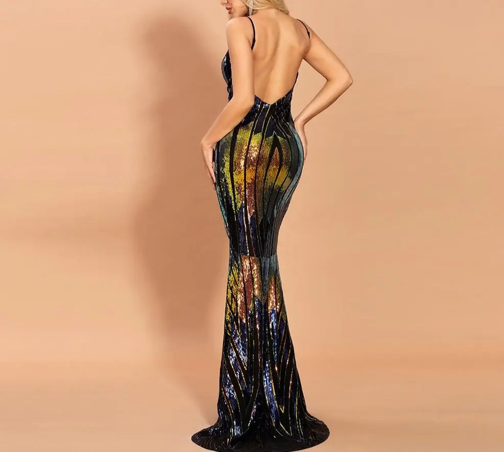 Janessa Sequin Backless Maxi Dress Mscooco.co.uk