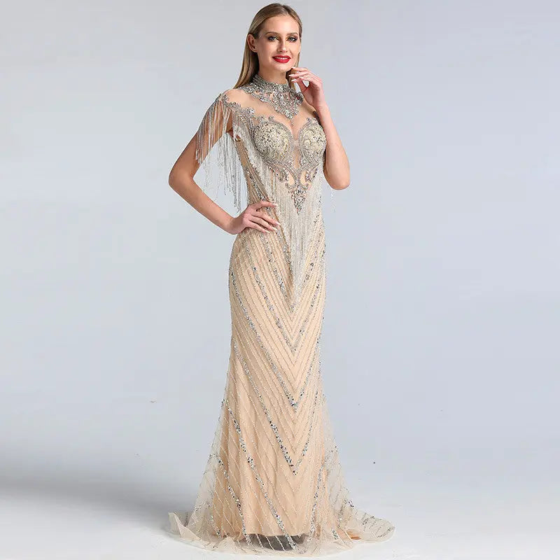 Lorraine Luxury Beading Tassel Evening Dress Mscooco.co.uk