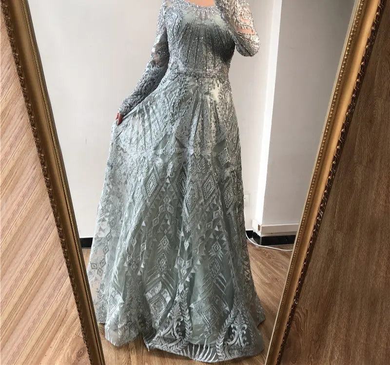 Luxury Crystal Long Sleeves Evening Dress - MSCOOCO