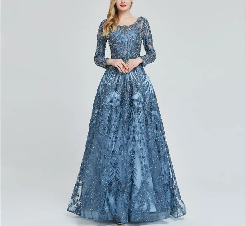 Luxury Crystal Long Sleeves Evening Dress - MSCOOCO