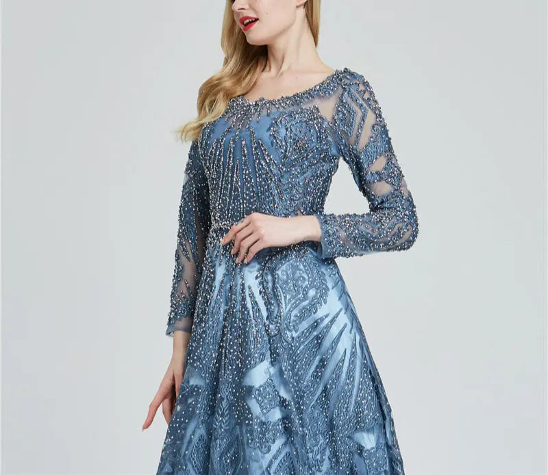 Luxury Crystal Long Sleeves Evening Dress - MSCOOCO