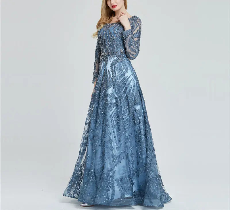 Luxury Crystal Long Sleeves Evening Dress - MSCOOCO
