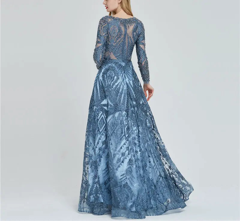 Luxury Crystal Long Sleeves Evening Dress - MSCOOCO