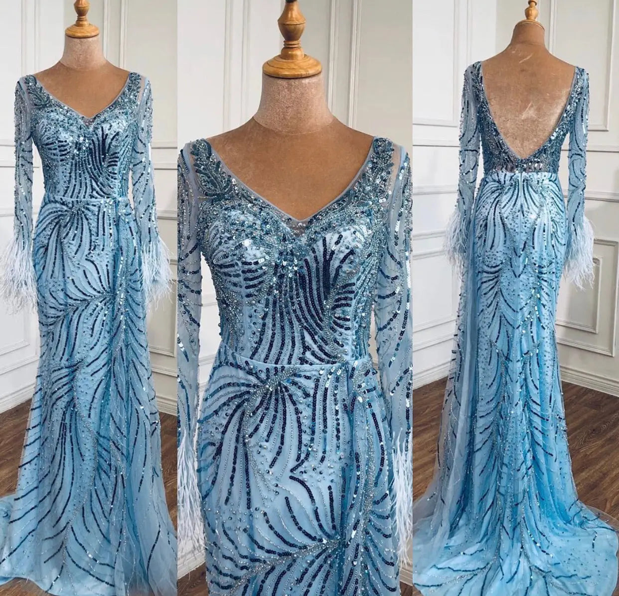 Manha Sequined Long Sleeves Evening Dress Mscooco.co.uk