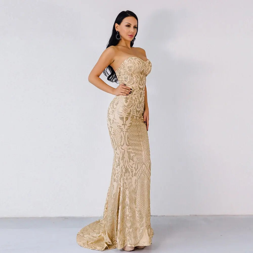 Mona Gold Glitter Maxi Dress - MSCOOCO