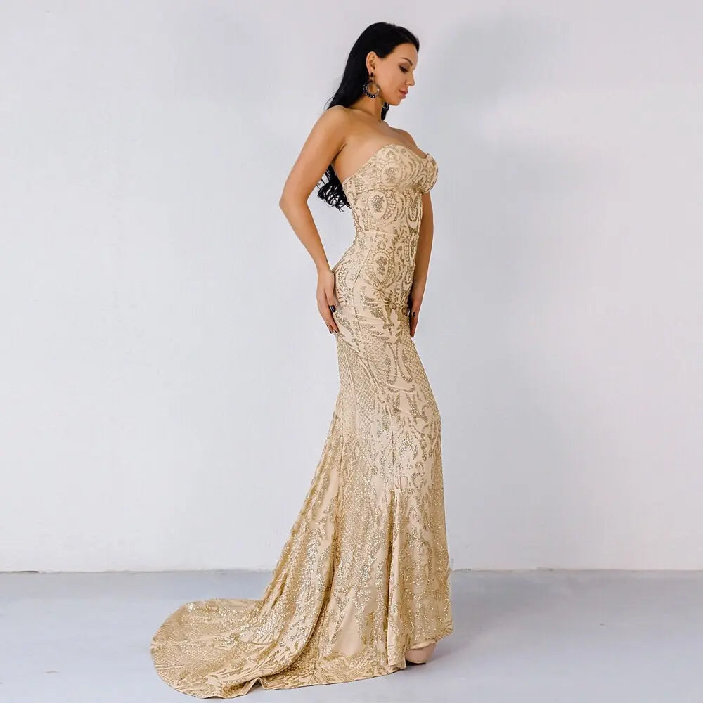 Mona Gold Glitter Maxi Dress - MSCOOCO