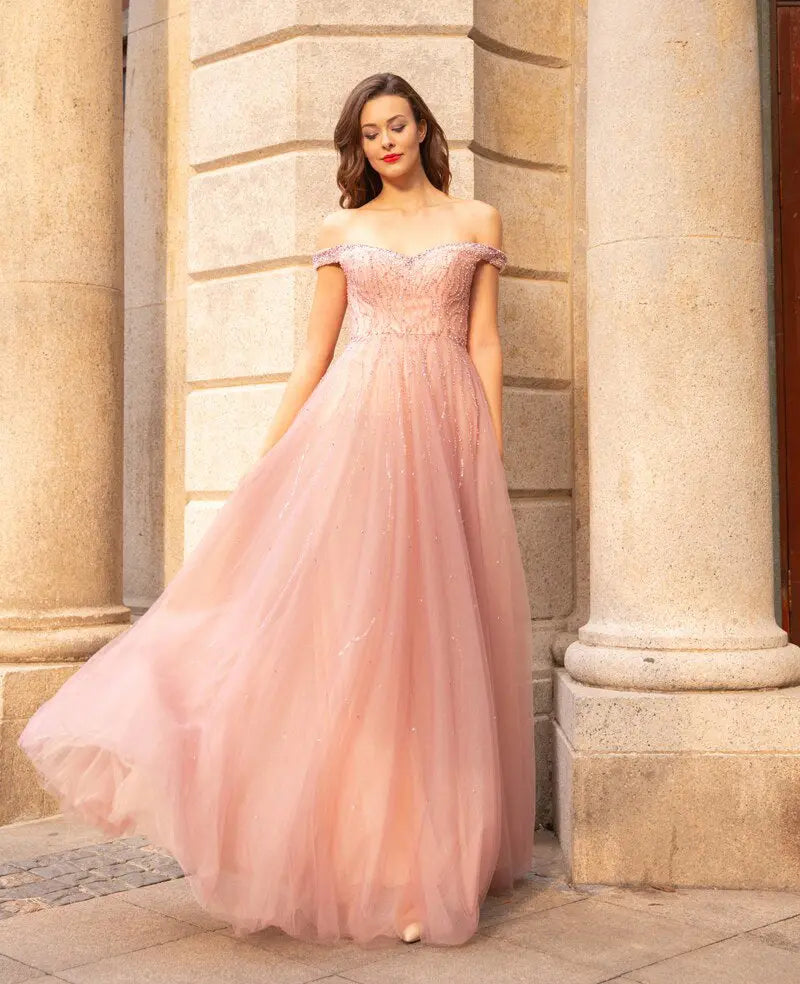 Nina Boat Neck Beading A line Prom Dress Mscooco