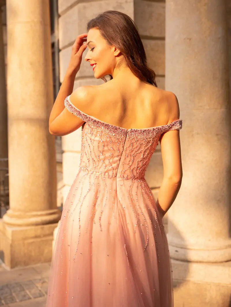 Nina Boat Neck Beading A-line Prom Dress Mscooco.co.uk
