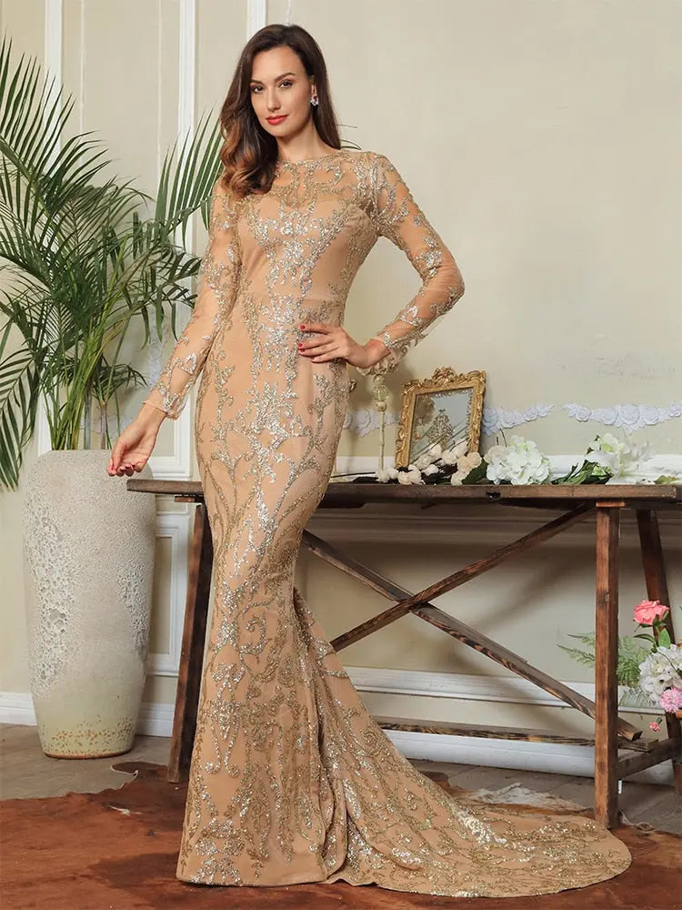 Open Back Geometric Pattern Glitter Glue Material Bodycon Long Dress - MSCOOCO