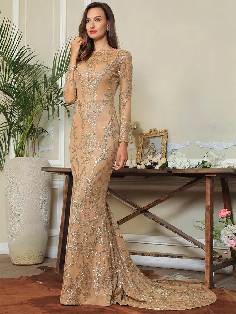 Open Back Geometric Pattern Glitter Glue Material Bodycon Long Dress - MSCOOCO