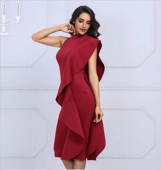 Patchwork Ruffles Sleeveless Bodycon Dress - MSCOOCO