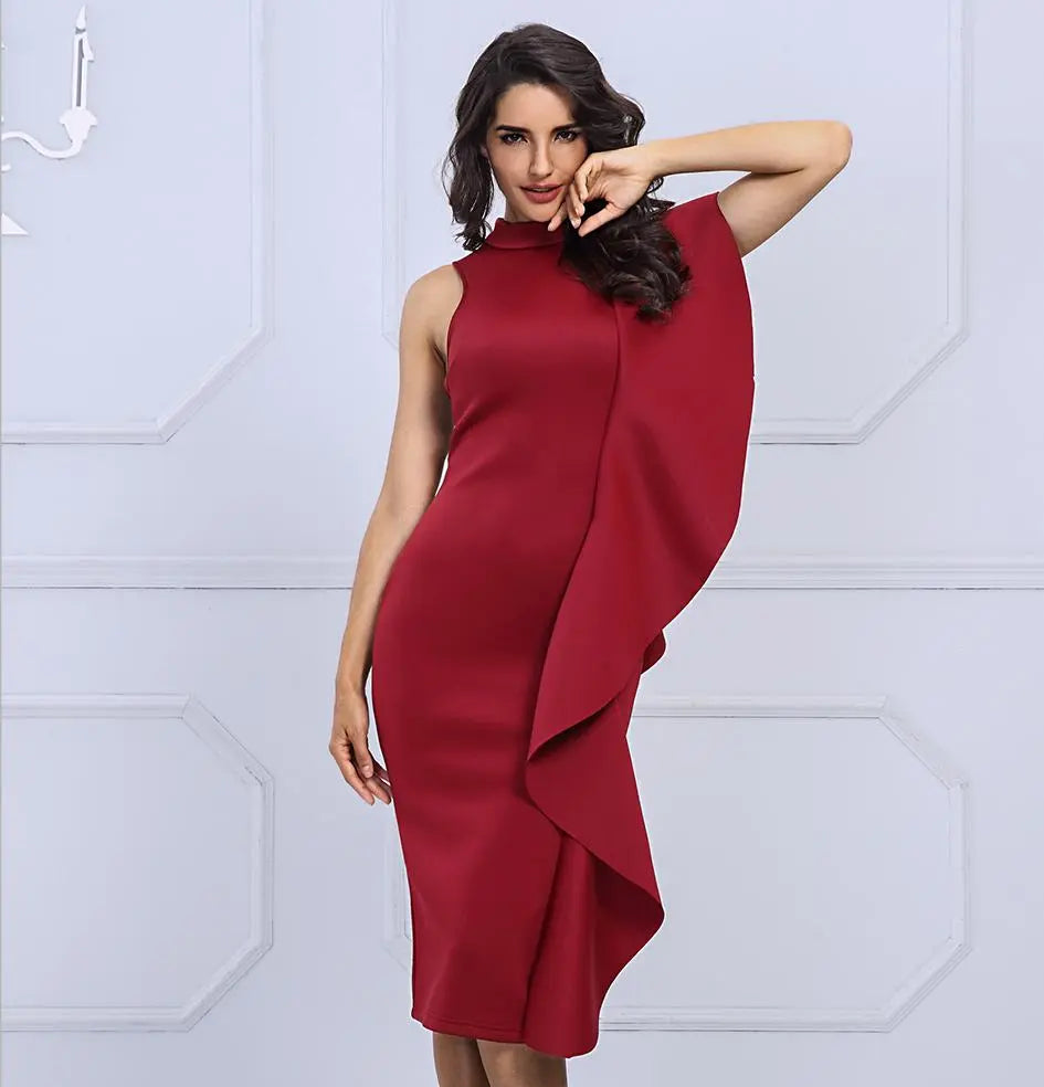 Patchwork Ruffles Sleeveless Bodycon Dress - MSCOOCO