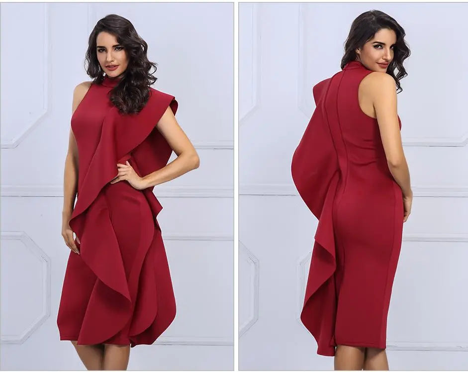 Patchwork Ruffles Sleeveless Bodycon Dress - MSCOOCO