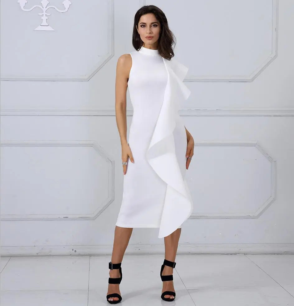 Patchwork Ruffles Sleeveless Bodycon Dress - MSCOOCO