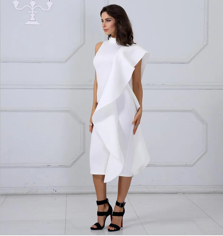 Patchwork Ruffles Sleeveless Bodycon Dress - MSCOOCO