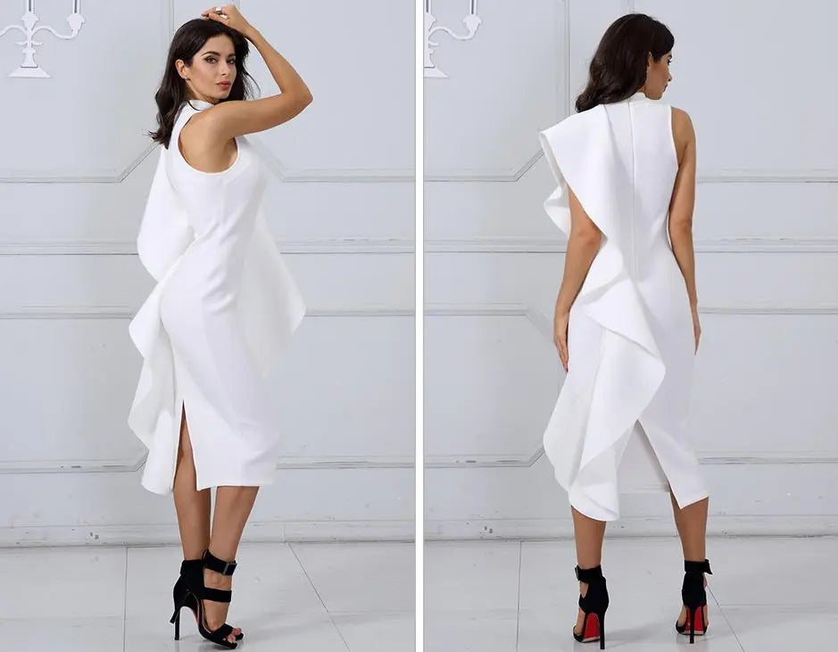 Patchwork Ruffles Sleeveless Bodycon Dress - MSCOOCO
