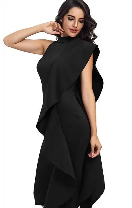 Patchwork Ruffles Sleeveless Bodycon Dress - MSCOOCO