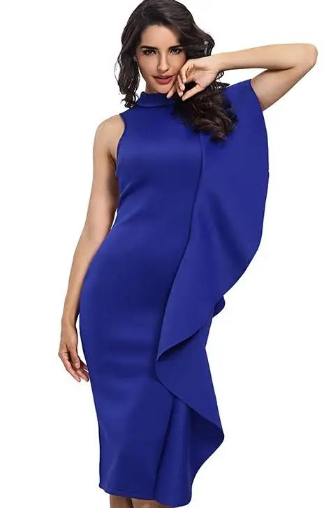 Patchwork Ruffles Sleeveless Bodycon Dress - MSCOOCO