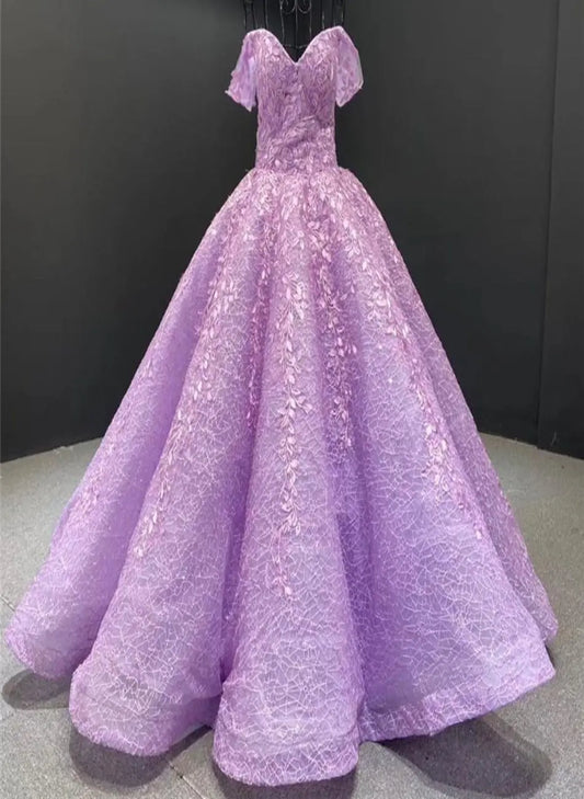 Purple Vintage Appliques Gown Mscooco.co.uk