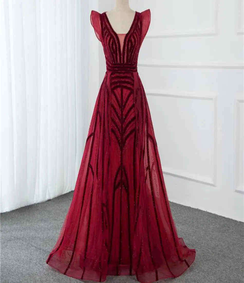 Red Crystal Luxury Mermaid Evening Gowns Mscooco.co.uk