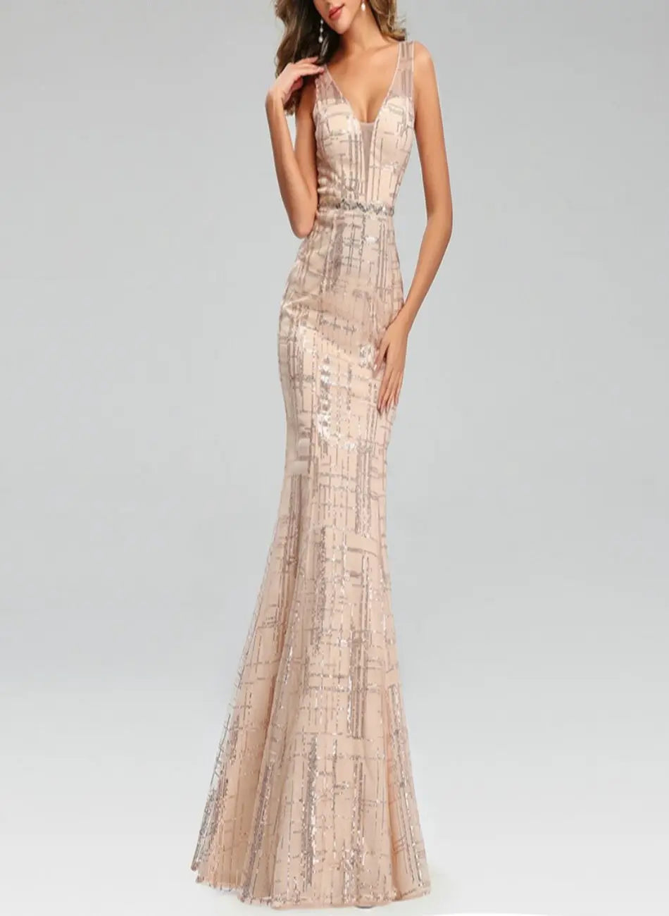 Renata Sequined Mermaid Evening Dress Mscooco.co.uk