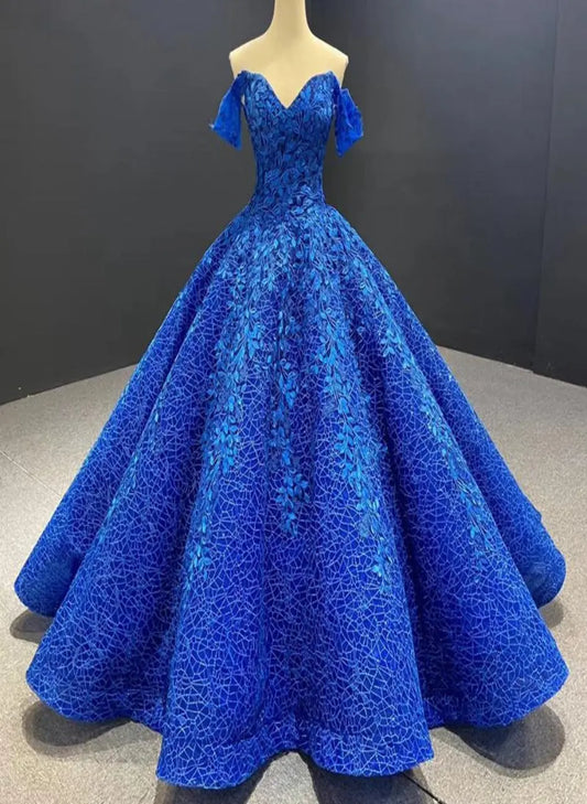 Royal Blue Vintage Appliques Gown Mscooco.co.uk