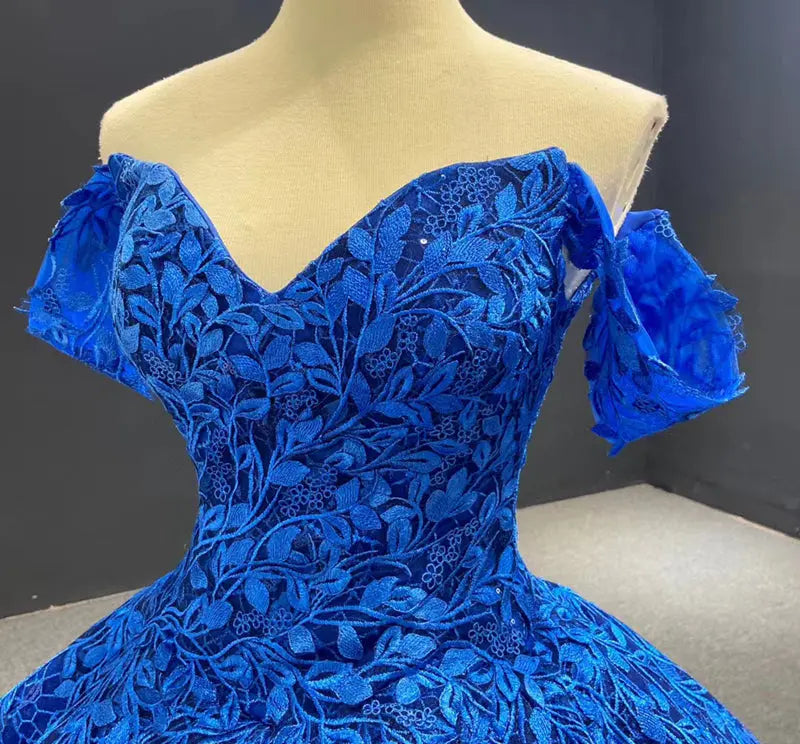 Royal Blue Vintage Appliques Gown Mscooco.co.uk
