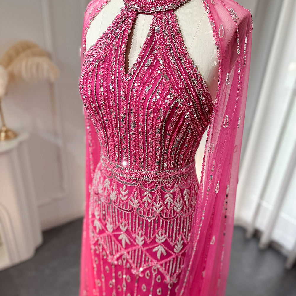 JOSH Red Carpet Mermaid Evening Dress with Cape Sleeves MSCOOCO