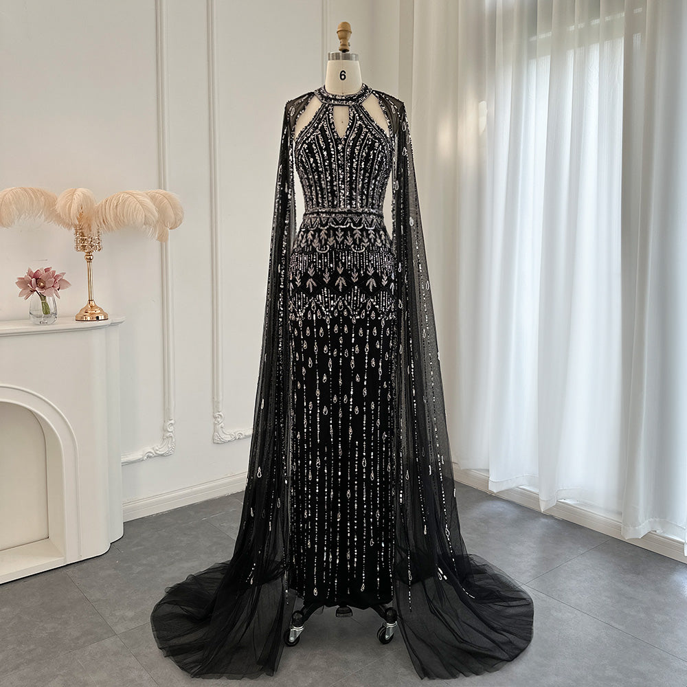 JOSH Red Carpet Mermaid Evening Dress with Cape Sleeves MSCOOCO