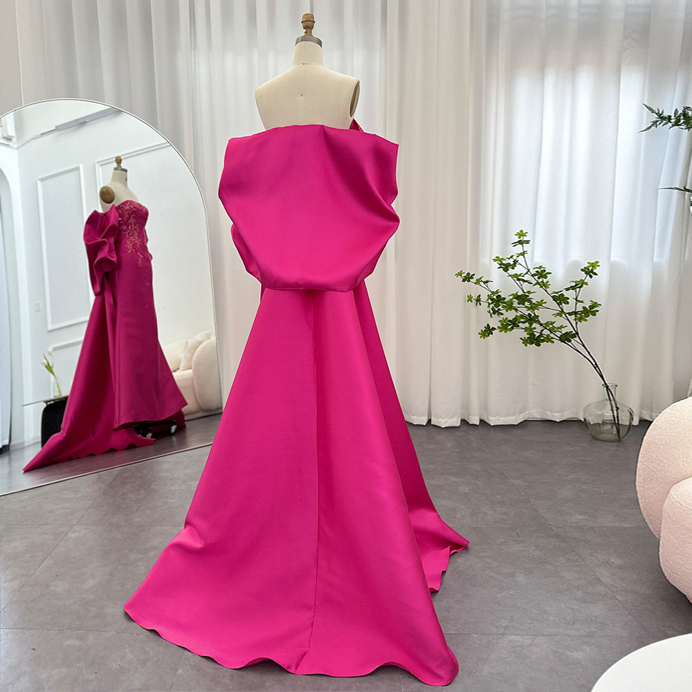 GINA Fuchsia Luxury Prom Dress with Cape Shawl Mscooco.co.uk