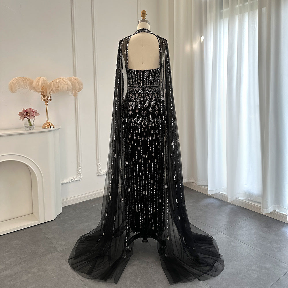 JOSH Red Carpet Mermaid Evening Dress with Cape Sleeves MSCOOCO