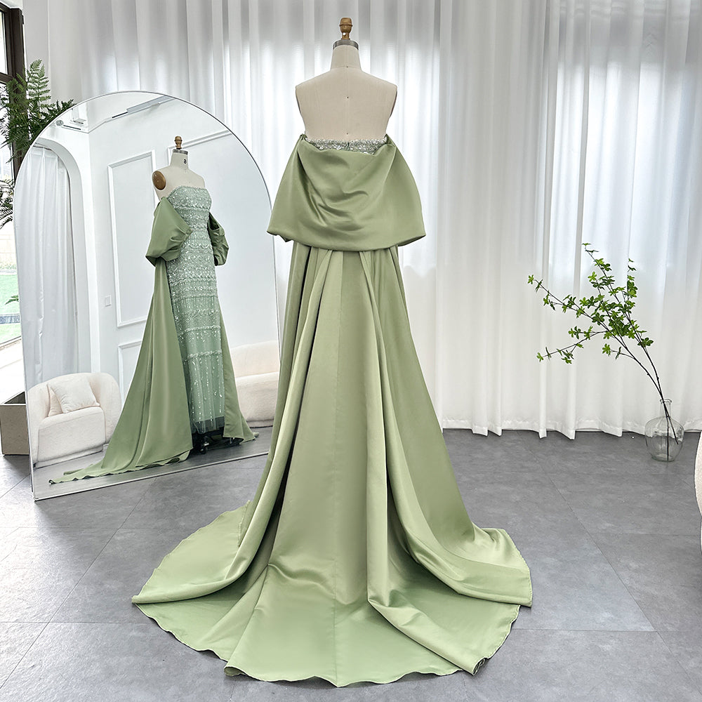 AMORA Elegant Beaded Embellishment Evening Dress with Cape Mscooco.co.uk