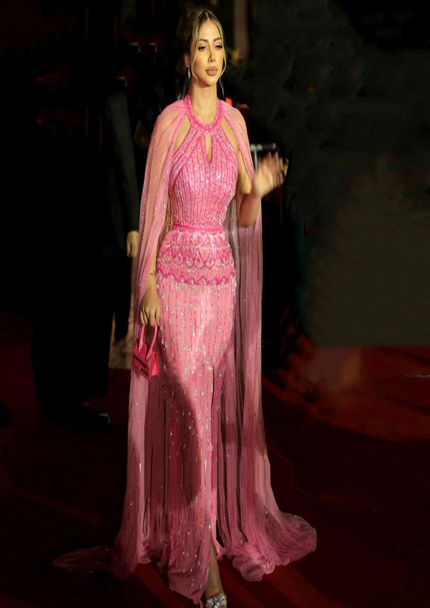JOSH Red Carpet Mermaid Evening Dress with Cape Sleeves MSCOOCO