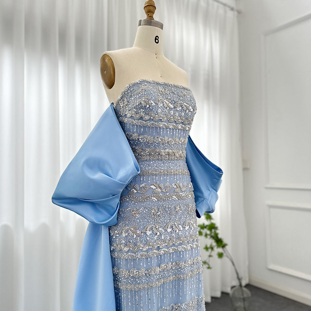 AMORA Elegant Beaded Embellishment Evening Dress with Cape Mscooco.co.uk