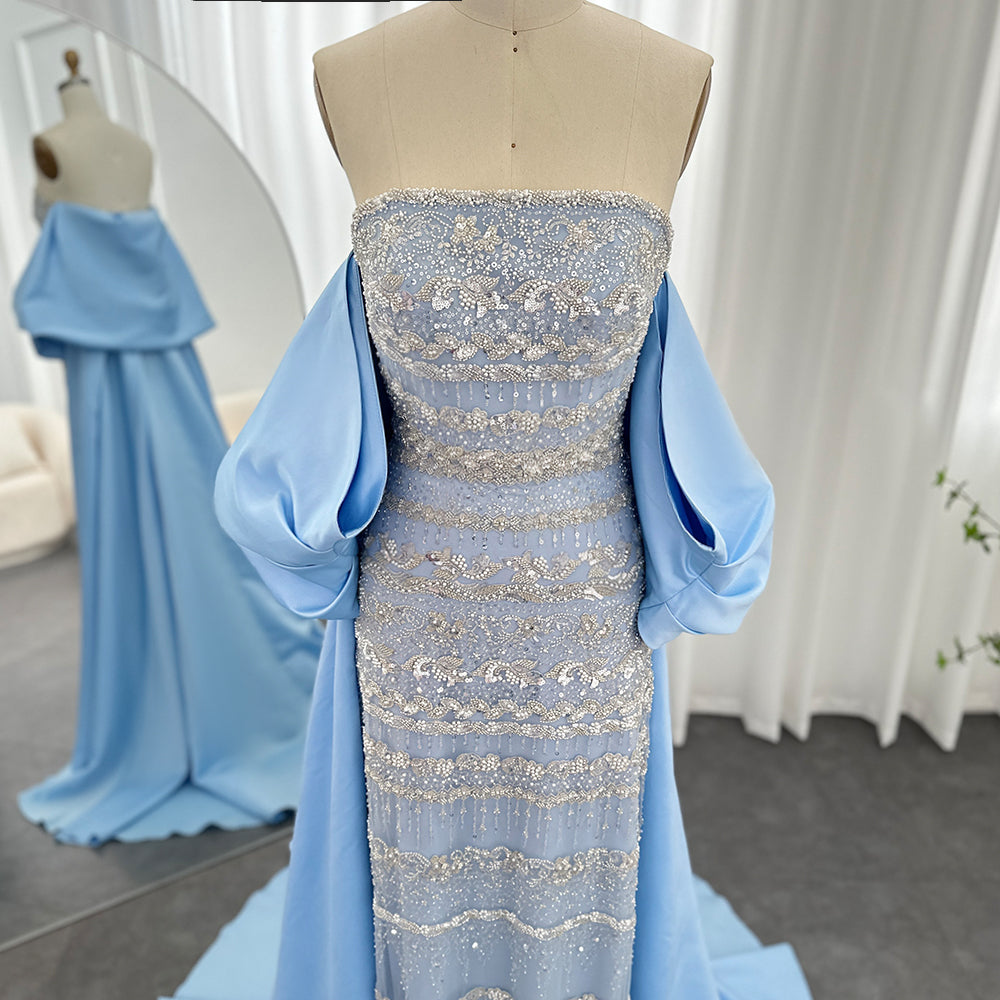 AMORA Elegant Beaded Embellishment Evening Dress with Cape Mscooco.co.uk
