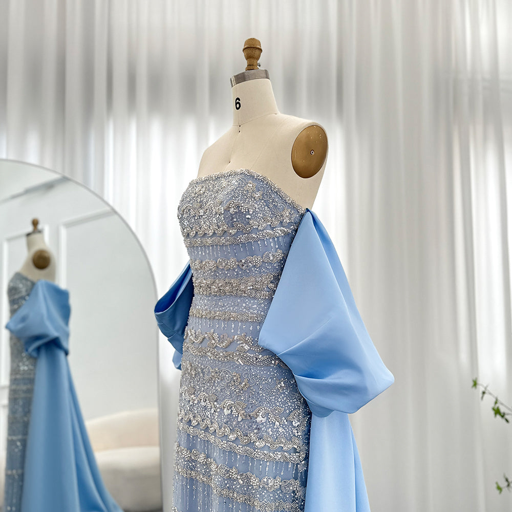 AMORA Elegant Beaded Embellishment Evening Dress with Cape Mscooco.co.uk
