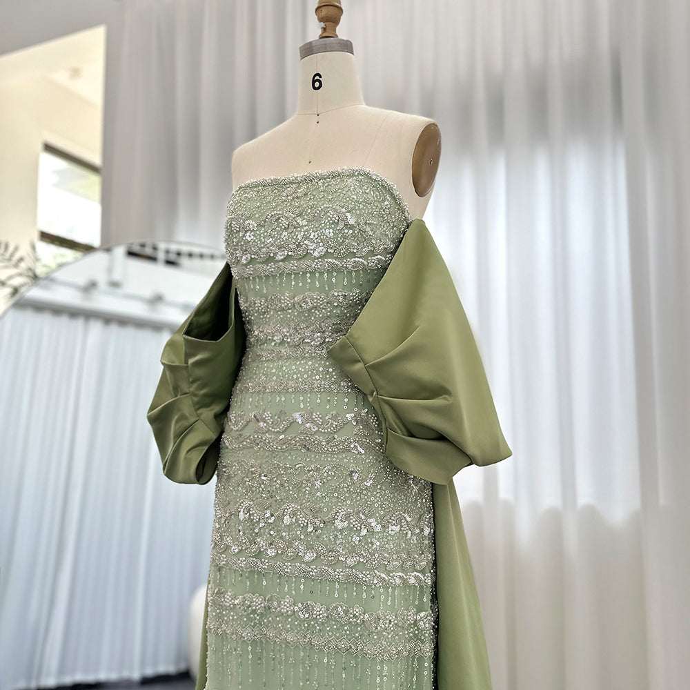 AMORA Elegant Beaded Embellishment Evening Dress with Cape Mscooco.co.uk