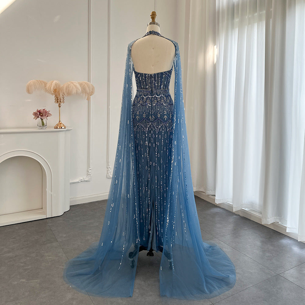 JOSH Red Carpet Mermaid Evening Dress with Cape Sleeves MSCOOCO