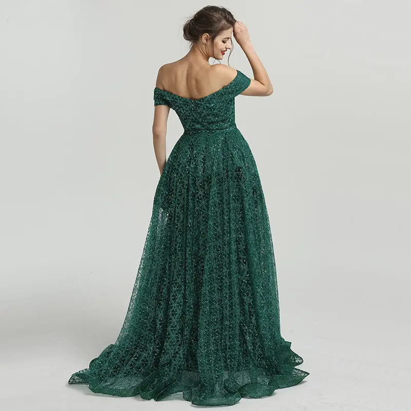 SAINA - Green Glitter Mermaid Evening Gown Mscooco.co.uk