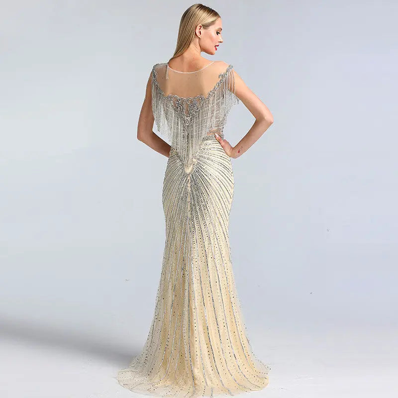 Sanam Luxury Beading Tassel Evening Dress Mscooco.co.uk