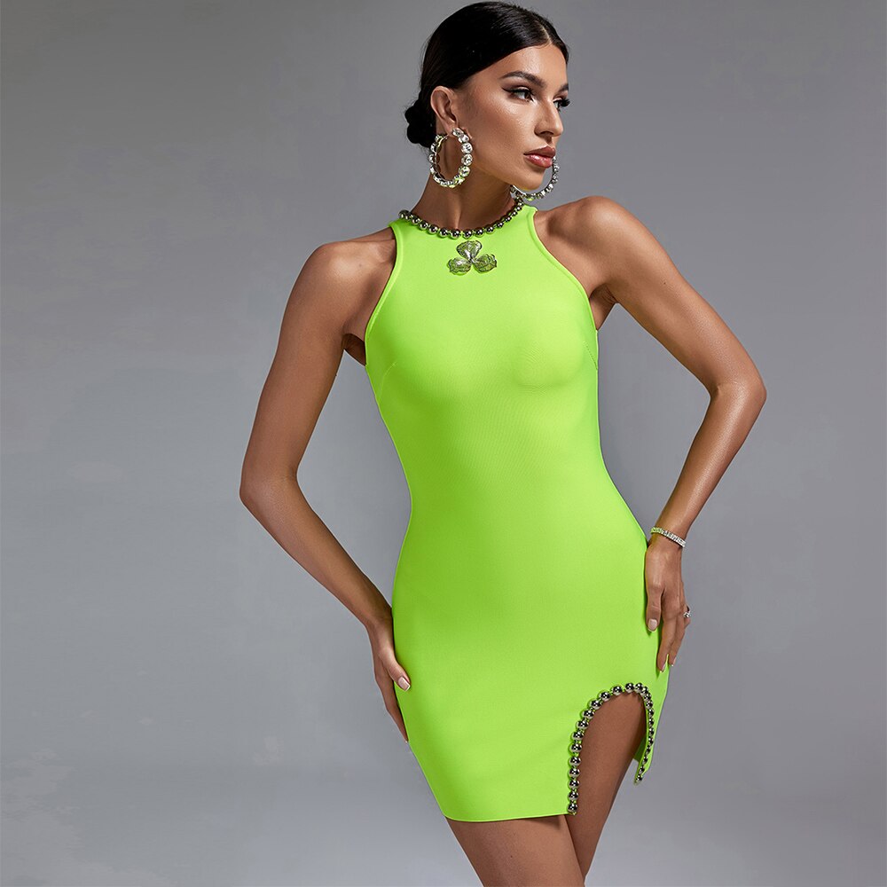 Lime Green Bandage Elegant Sexy Bodycon Dress Mscooco.co.uk